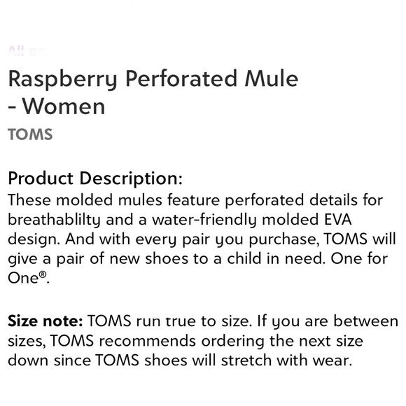 Tom’s Raspberry Perforated Mule Womens Size 7 - Picture 9 of 10